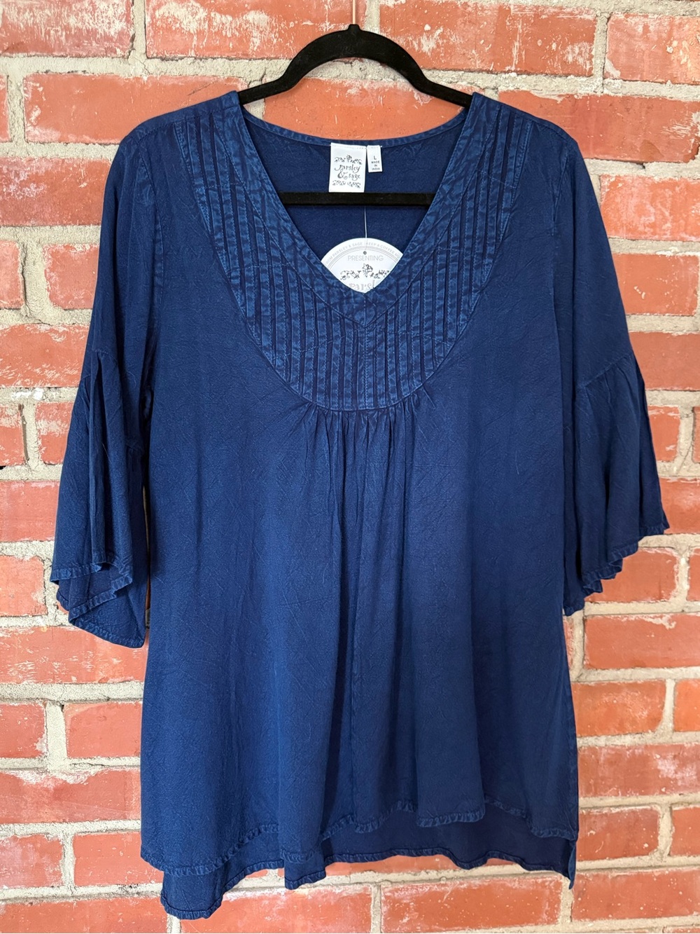 Women's Indigo V-Neck Pintuck Blouse